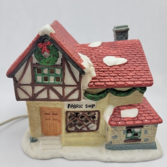 Dickens Collectables fabric shop Porcelain lighted house & 4 kids decorating tre - Picture 4 of 9